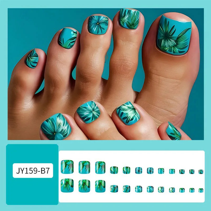 New 24 Pcs French Design Fake Toe False Nails