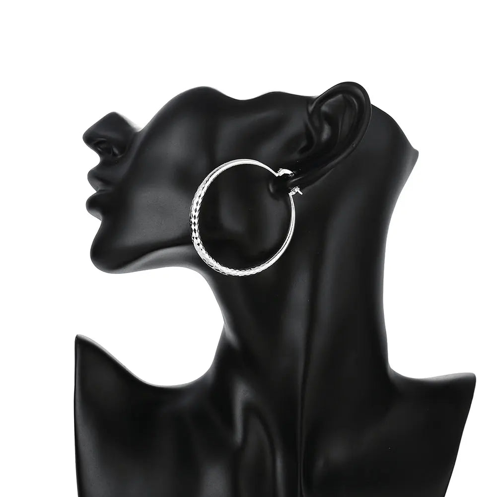 Charms fine 925 Sterling Silver 5CM circle hoop Earrings