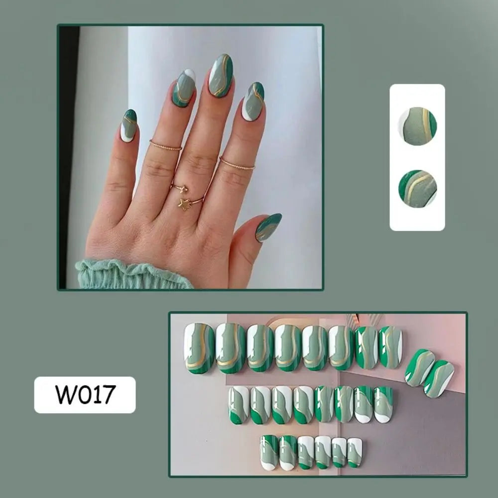 24pcs Press On Nails Full Cover DIY False Nails Fake Nails Short French Oval