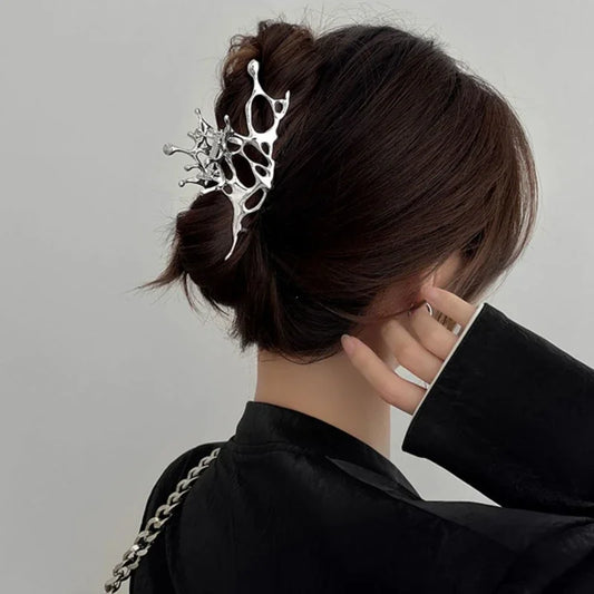 1/2PCS Geometric Claw Clips Women Large Metal Silver Color Korean Fashion Shark Hair Clips Grab Clamps Girls Hair Accessories