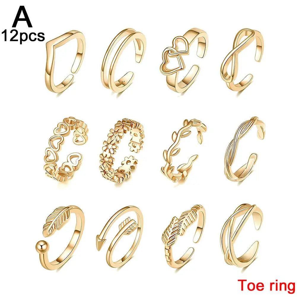 12pcs Toe Rings Summer Fashion Foot Rings