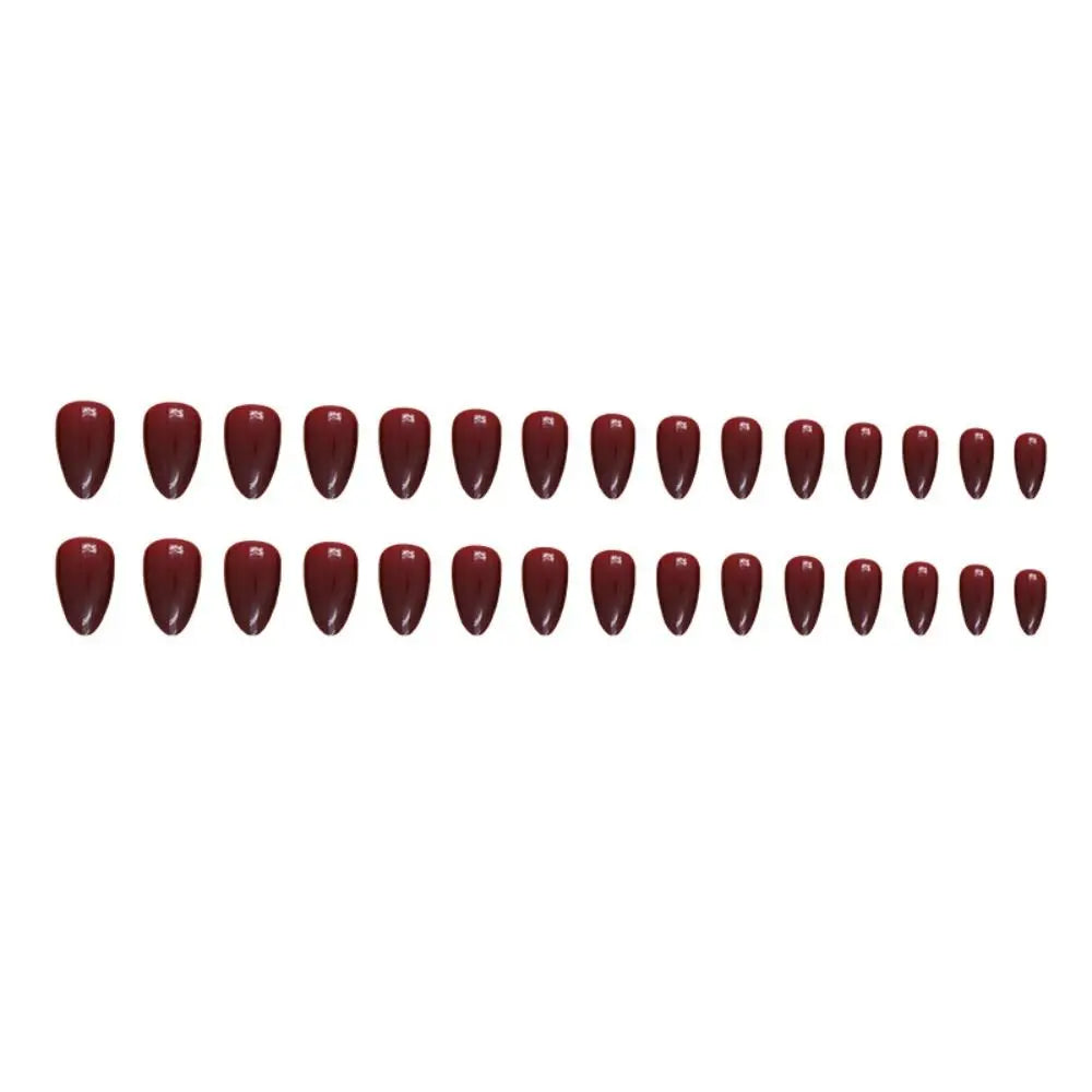 24Pcs Long Almond False Nails French Cherry Red