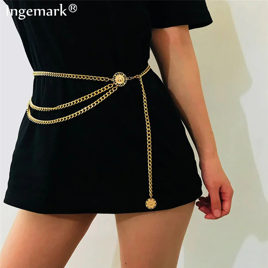 Sexy Bikini Beach Multilayer Waist Belt Chain with tassels and coin pendants in silver and gold