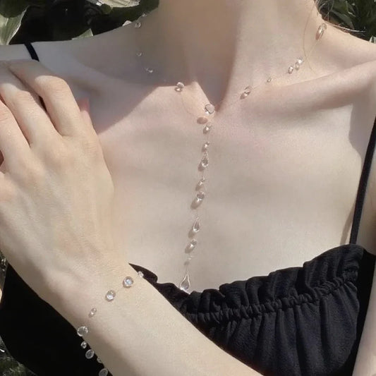 Water Drop Necklace and Transparent Raindrop Earrings crystal clear teardrop jewellery