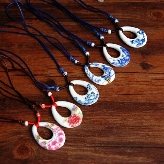 Women's Ceramic Fashion Pendant Necklace in 8 Bohemian and ethnic-inspired designs