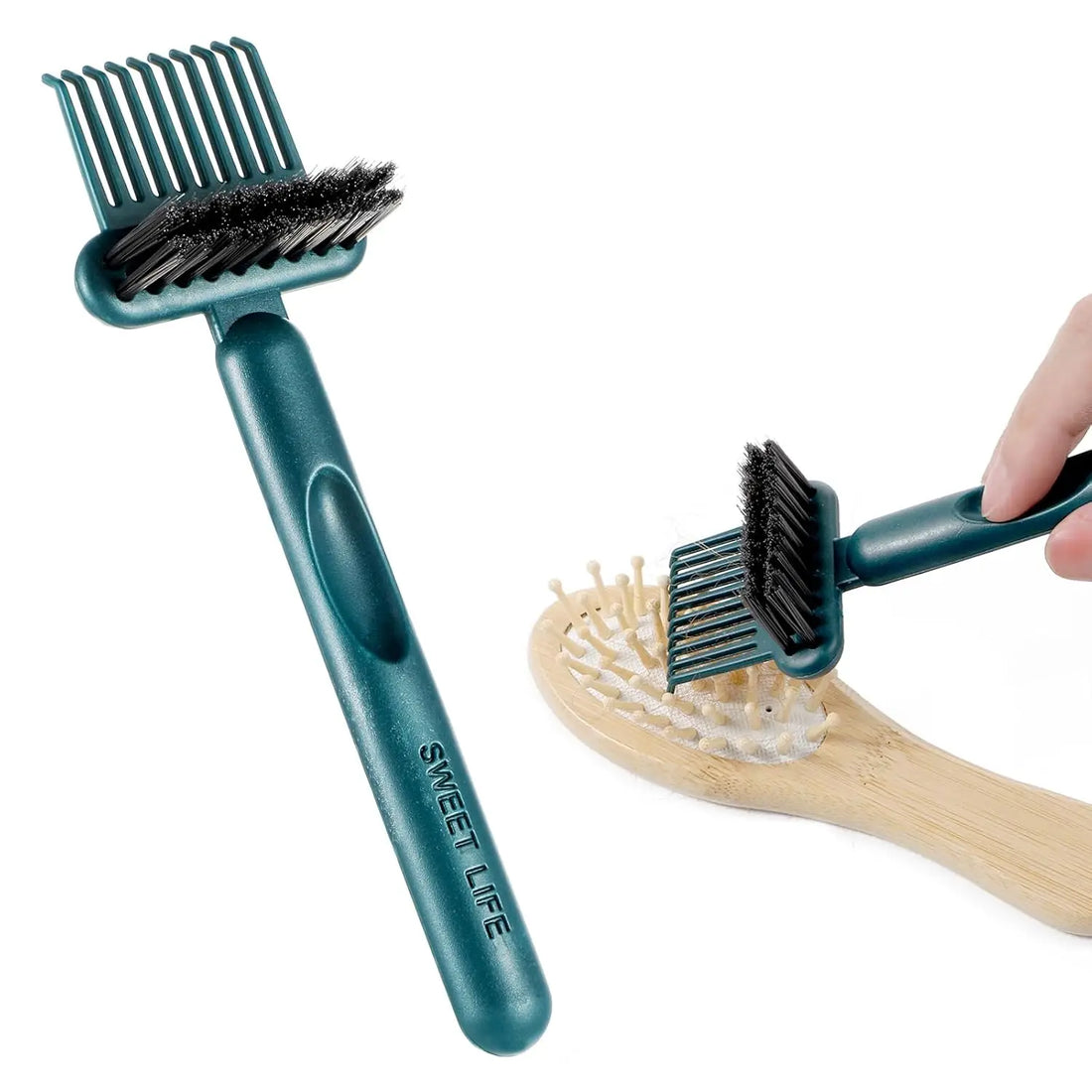 2-In-1 Hair Brush and Comb Cleaning Tool in white and green