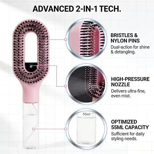 2-in-1 Sprayer Comb & Scalp Massage Hairbrush – Detangle, Hydrate & Nourish