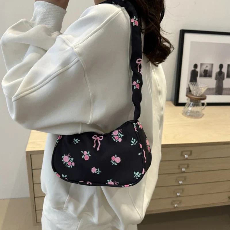 Women's Sweet Print Canvas Handbag in Pink Blue White and Black