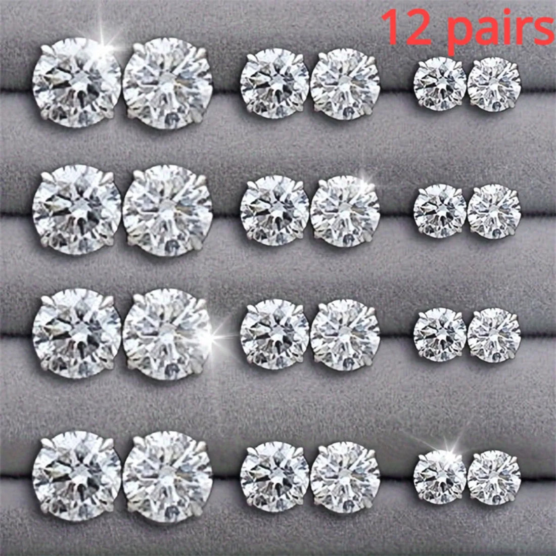 12 Pairs Set Stainless Steel Stud Earrings with Gemstone Buds