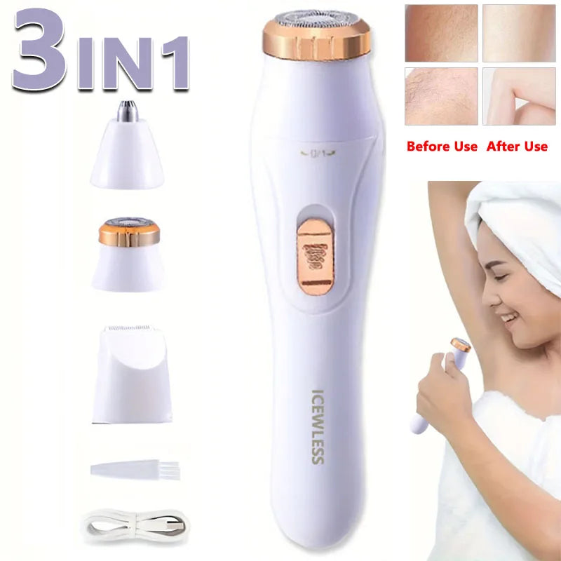 Waterproof Electric Hair Trimmer for Women in Purple White and Blue