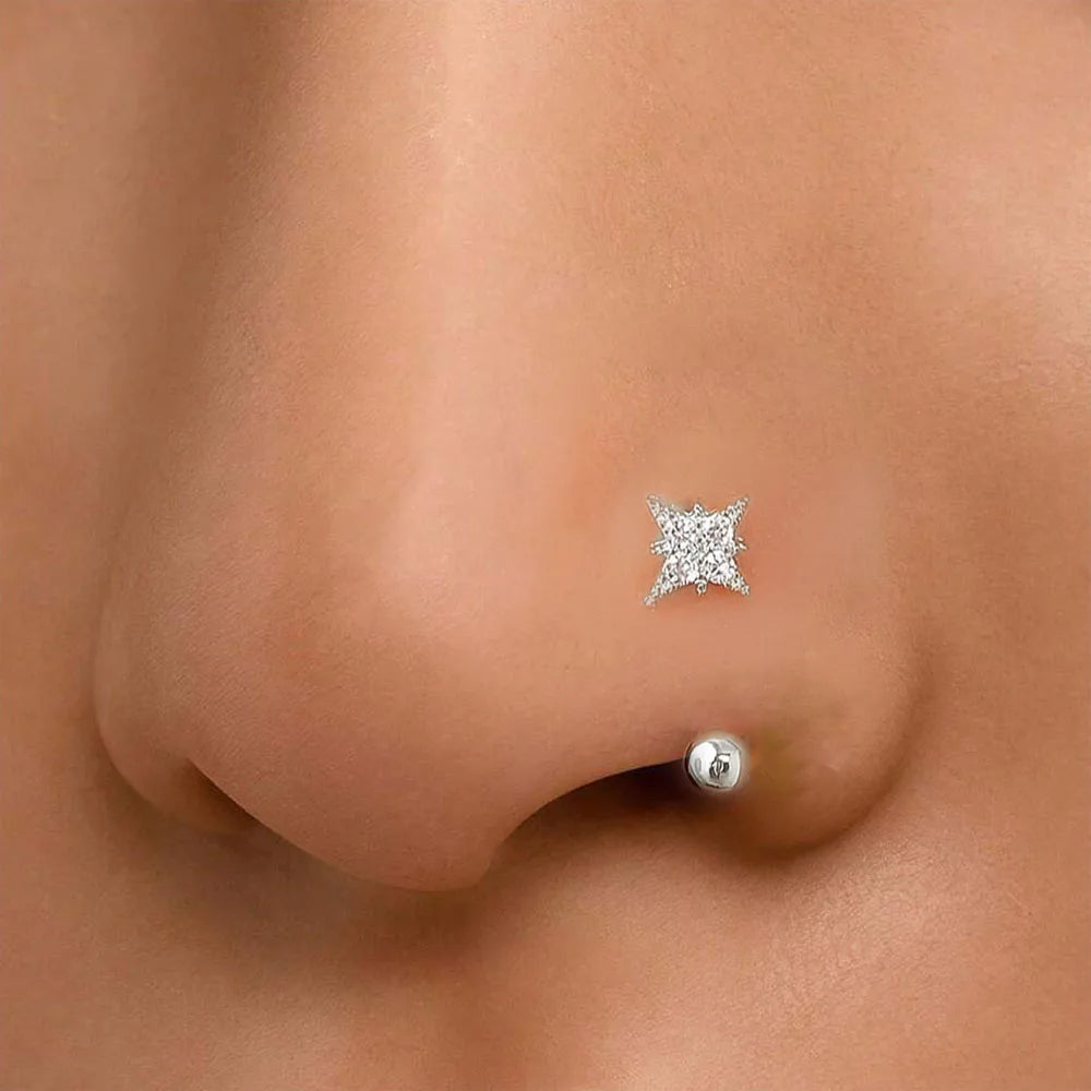 1Pc Simple Flower-Shaped Nose Ring,14K Gold Plated Stainless Steel