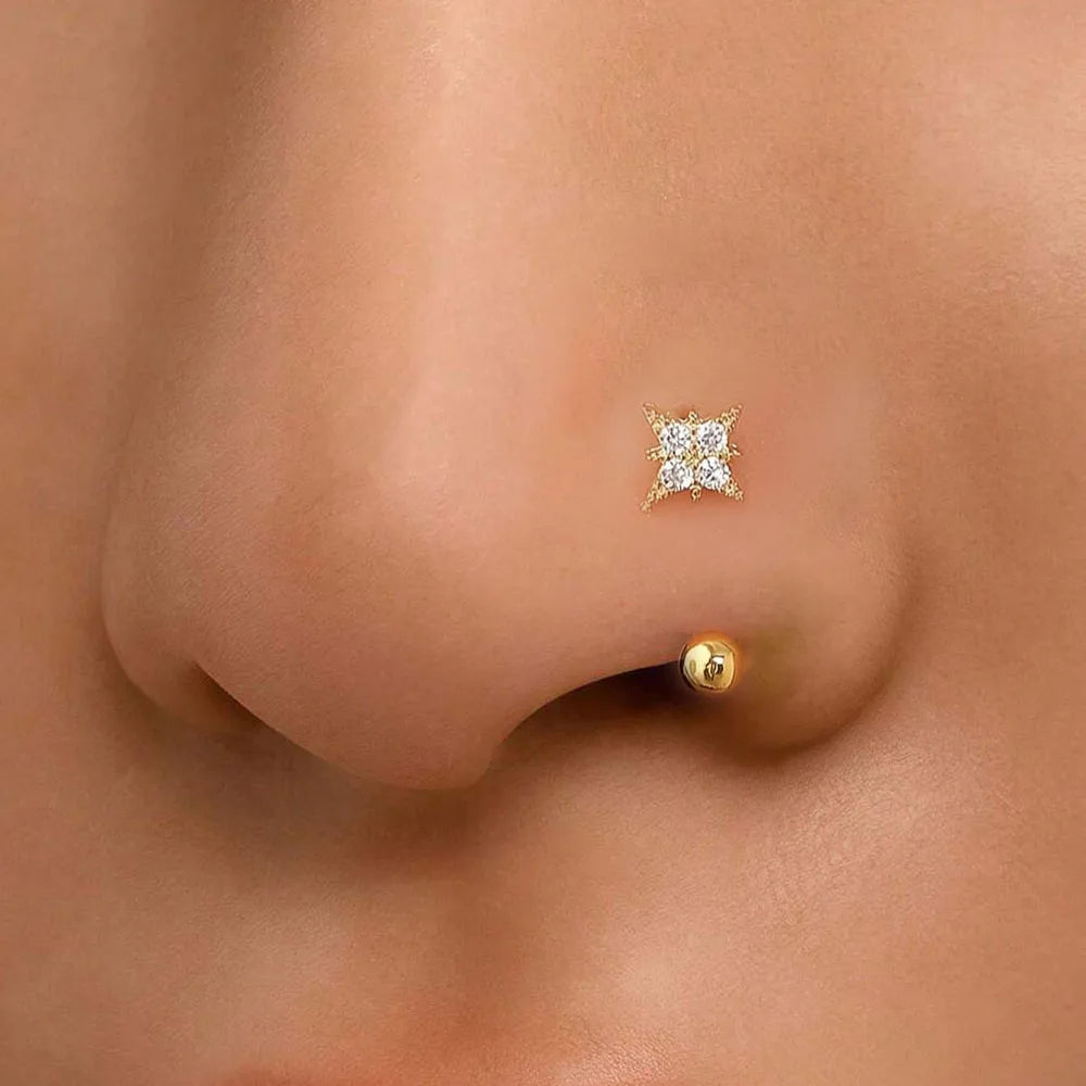 1Pc Simple Flower-Shaped Nose Ring,14K Gold Plated Stainless Steel