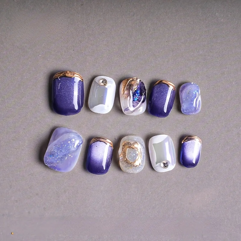 10pcs/set Handmade Dreamy Blue Press-On Nails