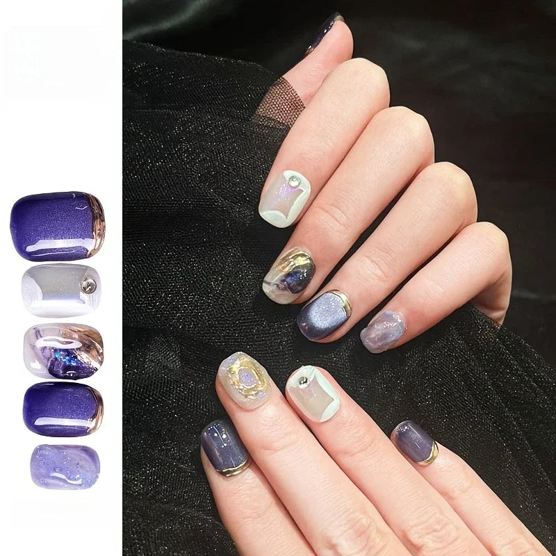 10pcs/set Handmade Dreamy Blue Press-On Nails