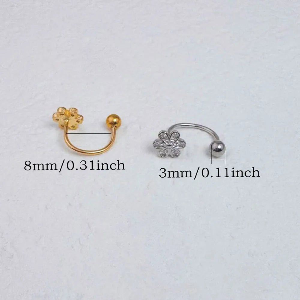 1Pc Simple Flower-Shaped Nose Ring,14K Gold Plated Stainless Steel