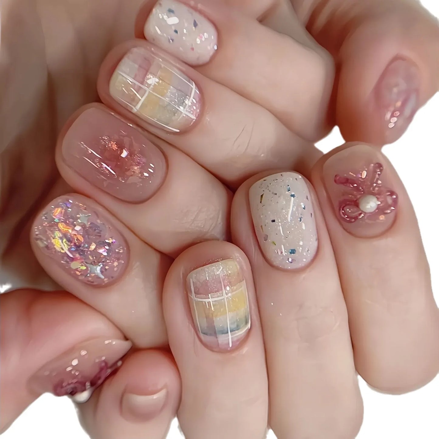 10pcs/set Handmade Dreamy Blue Press-On Nails