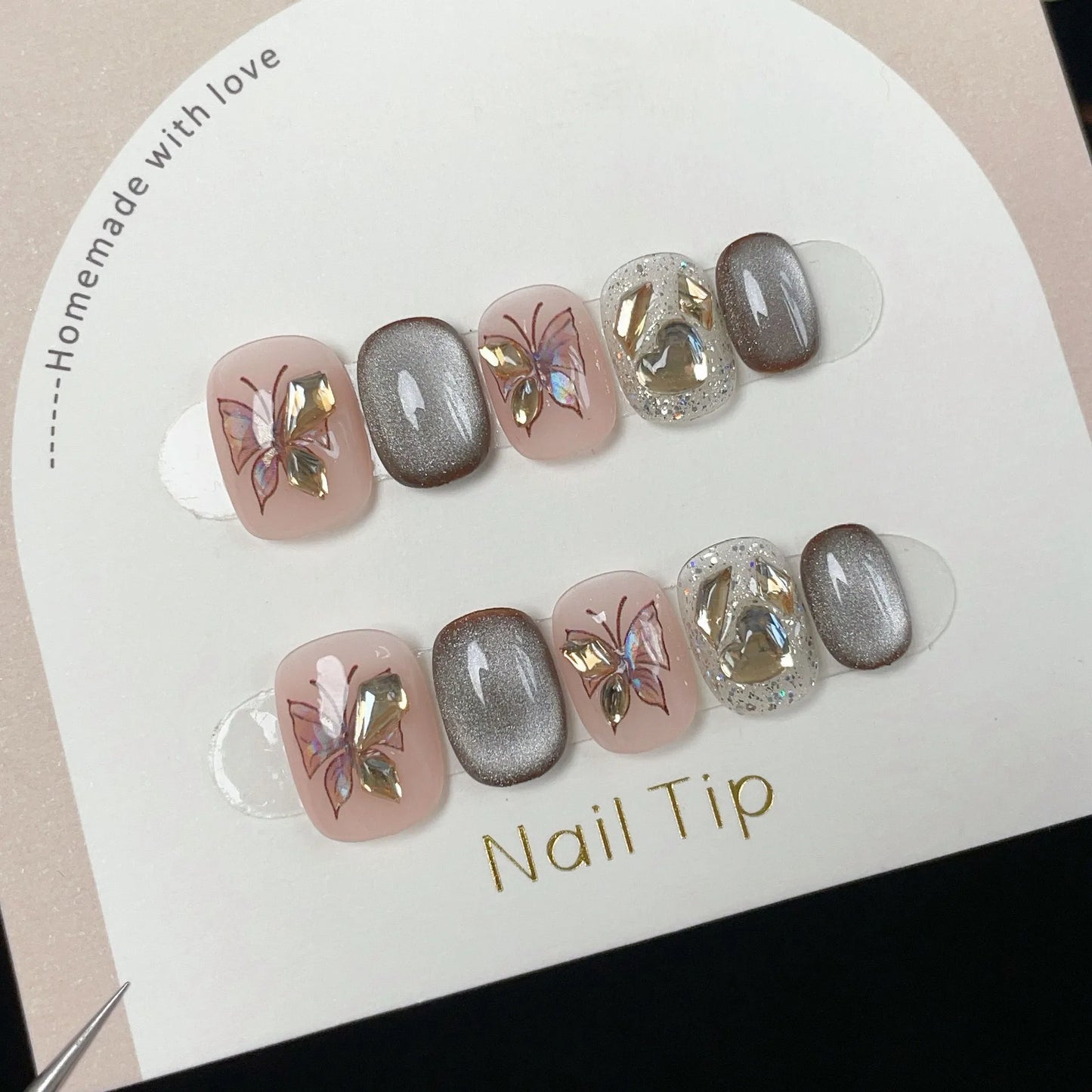 10pcs/set Handmade Dreamy Blue Press-On Nails