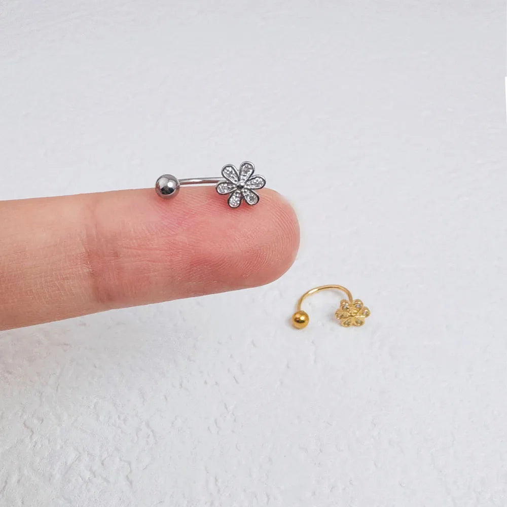 1Pc Simple Flower-Shaped Nose Ring,14K Gold Plated Stainless Steel