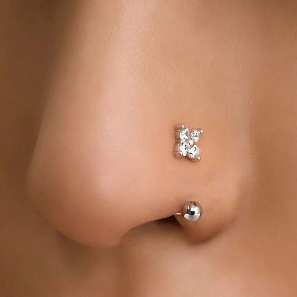 1Pc Simple Flower-Shaped Nose Ring,14K Gold Plated Stainless Steel