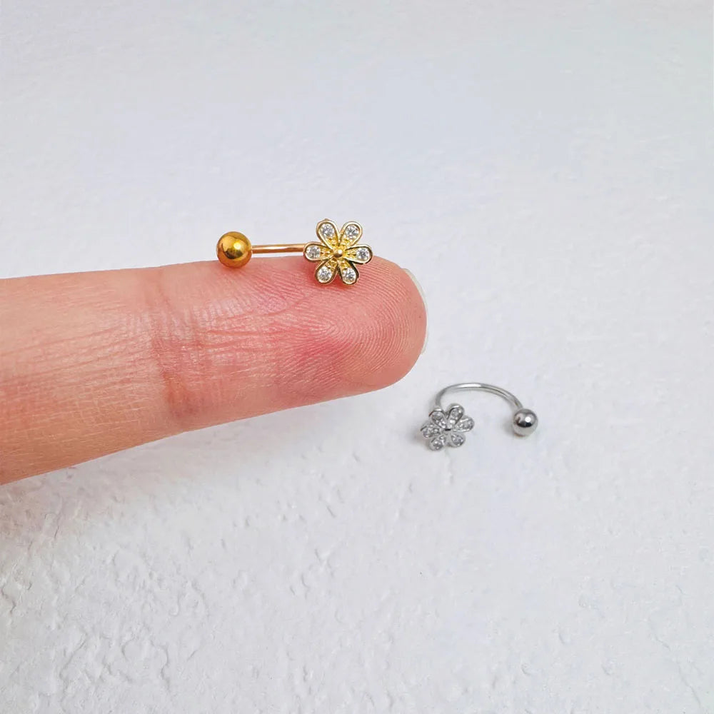 1Pc Simple Flower-Shaped Nose Ring,14K Gold Plated Stainless Steel