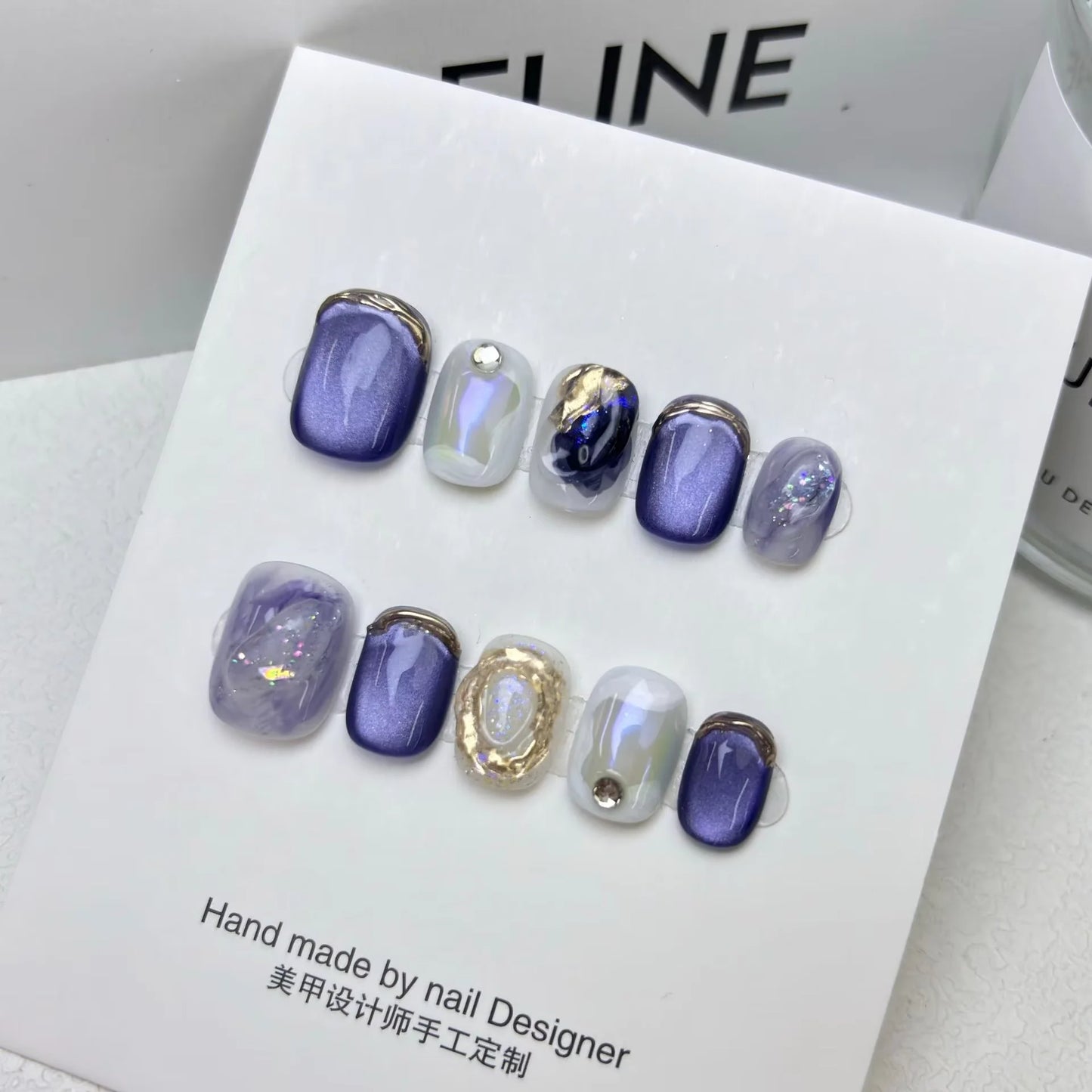 10pcs/set Handmade Dreamy Blue Press-On Nails