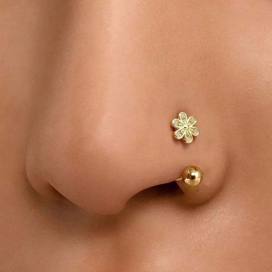 1Pc Simple Flower-Shaped Nose Ring,14K Gold Plated Stainless Steel