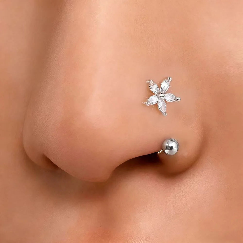 1Pc Simple Flower-Shaped Nose Ring,14K Gold Plated Stainless Steel