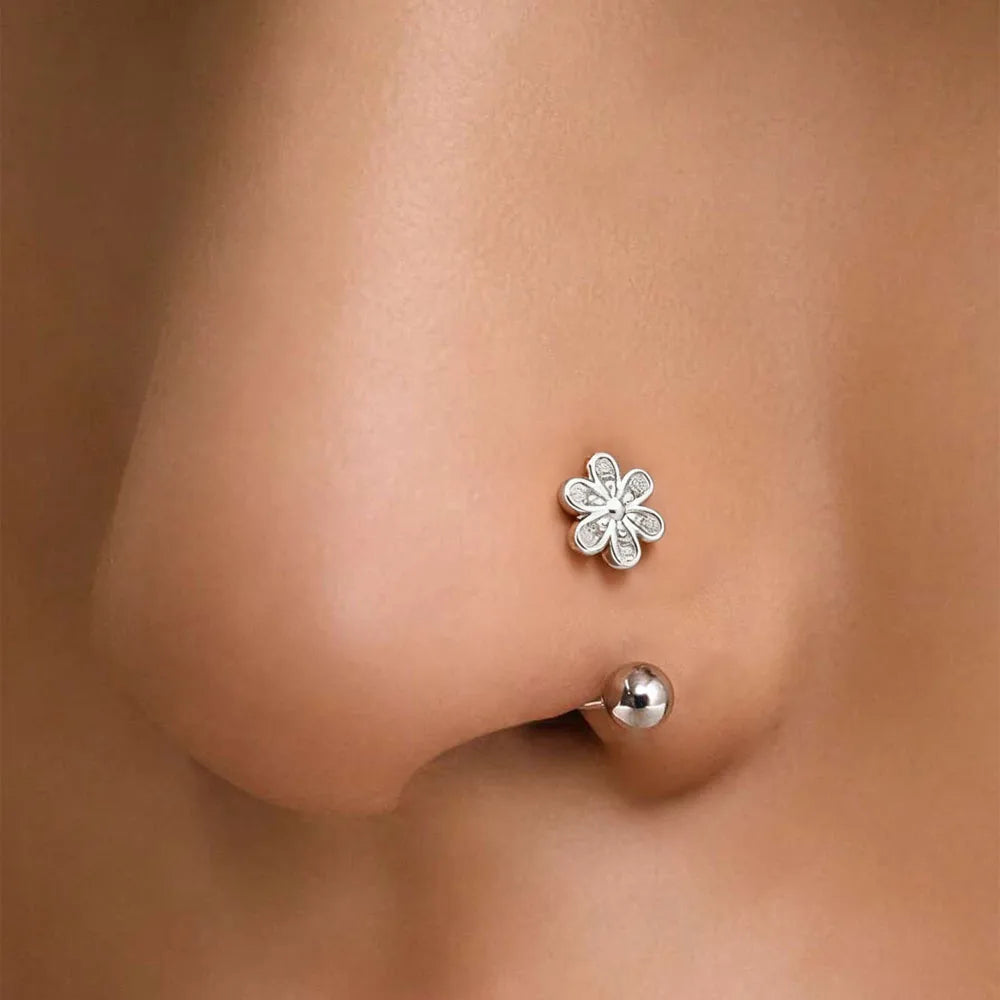 1Pc Simple Flower-Shaped Nose Ring,14K Gold Plated Stainless Steel