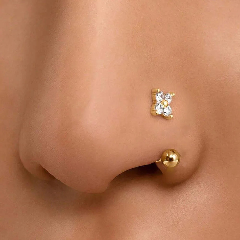 1Pc Simple Flower-Shaped Nose Ring,14K Gold Plated Stainless Steel