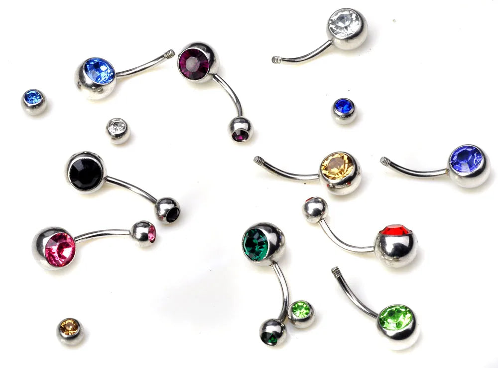 10Pcs/Lot Belly Button Rings Crystal Surgical Steel