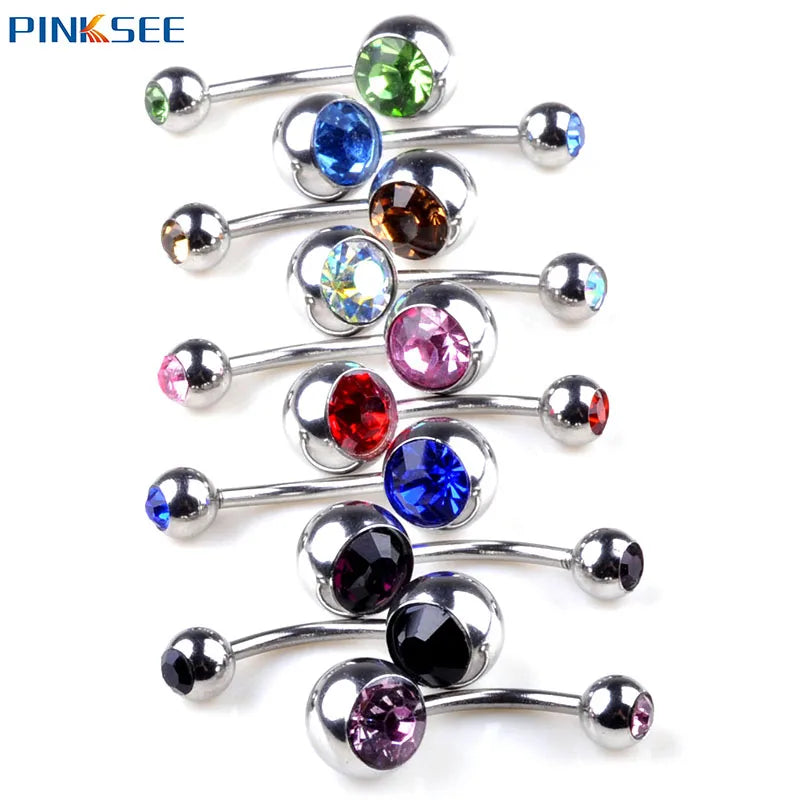 10Pcs/Lot Belly Button Rings Crystal Surgical Steel