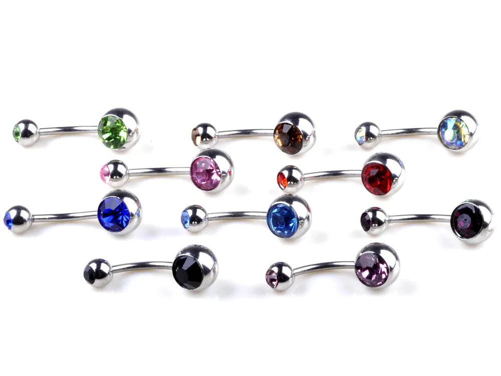 10Pcs/Lot Belly Button Rings Crystal Surgical Steel