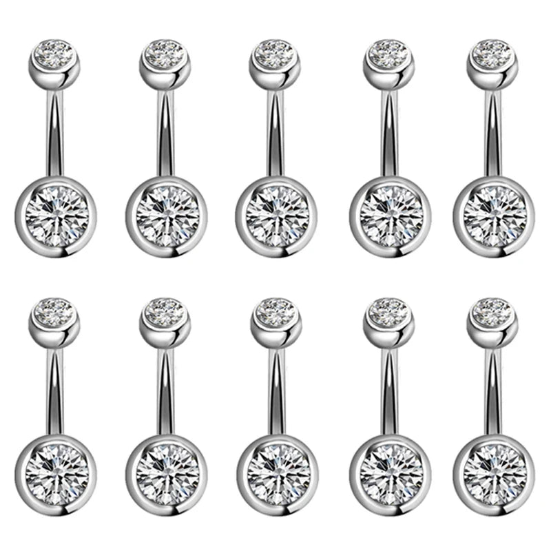 10Pcs/Lot Belly Button Rings Crystal Surgical Steel
