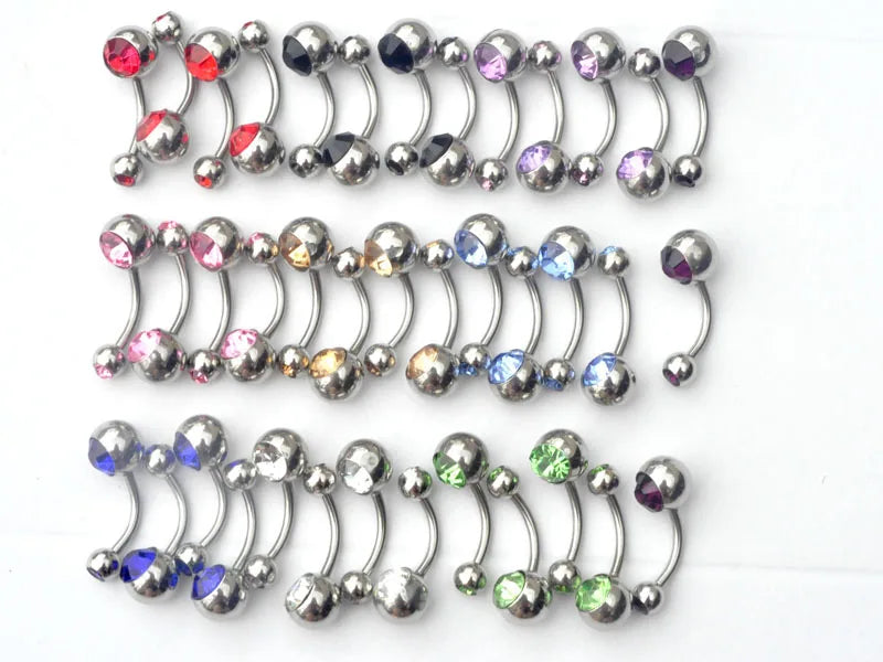 10Pcs/Lot Belly Button Rings Crystal Surgical Steel