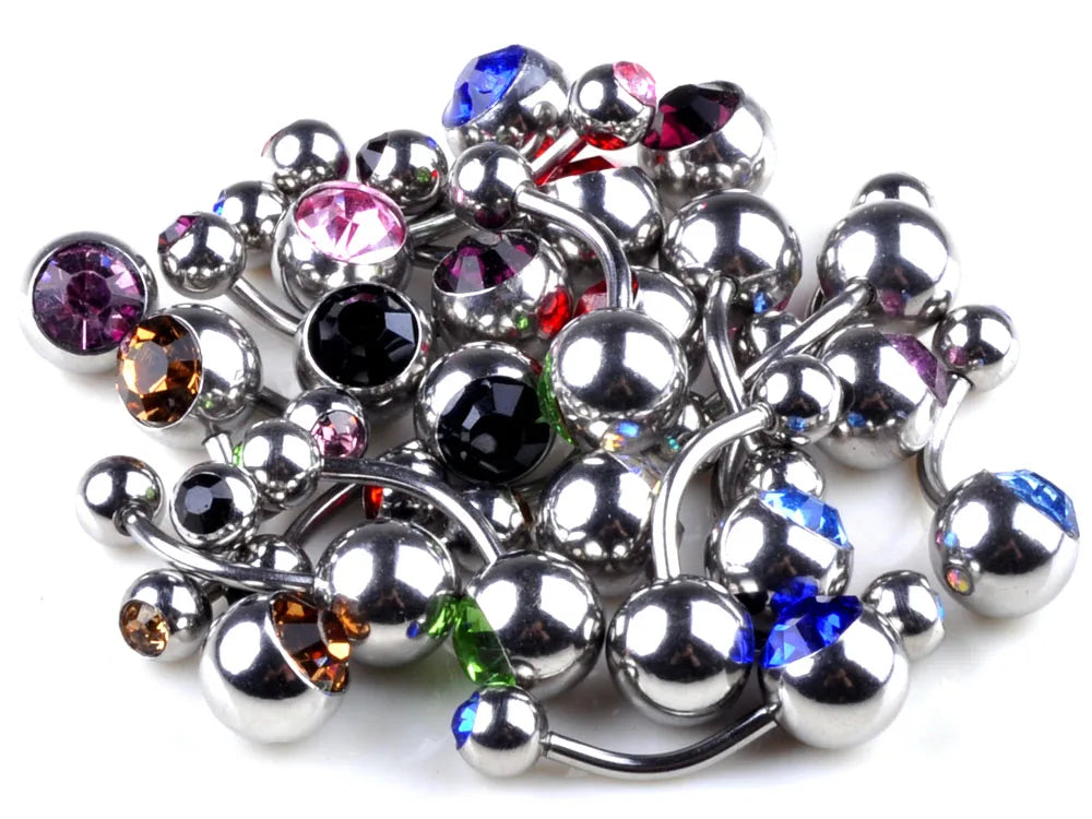 10Pcs/Lot Belly Button Rings Crystal Surgical Steel