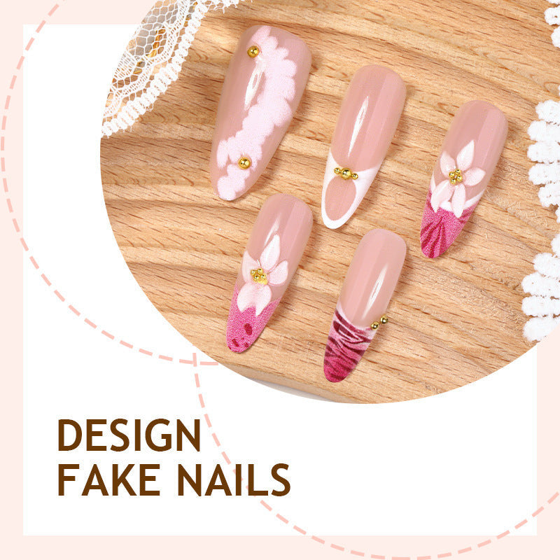 Gentle Nude Pink Press on Nails with 3D Flower