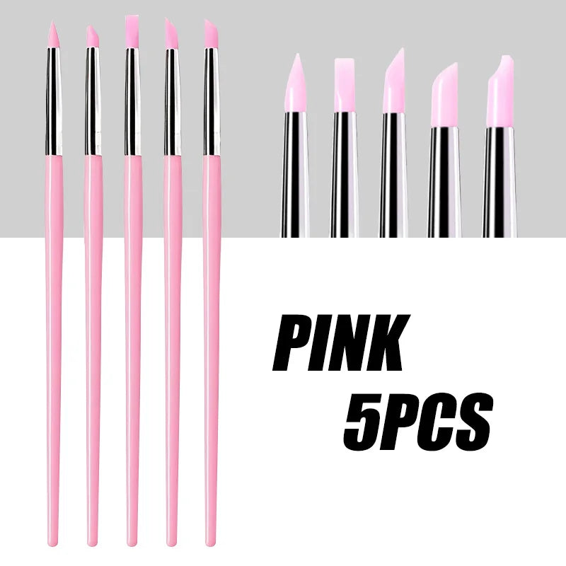 5Pcs/set Silicone Nail Brush UV Gel Polish Tip