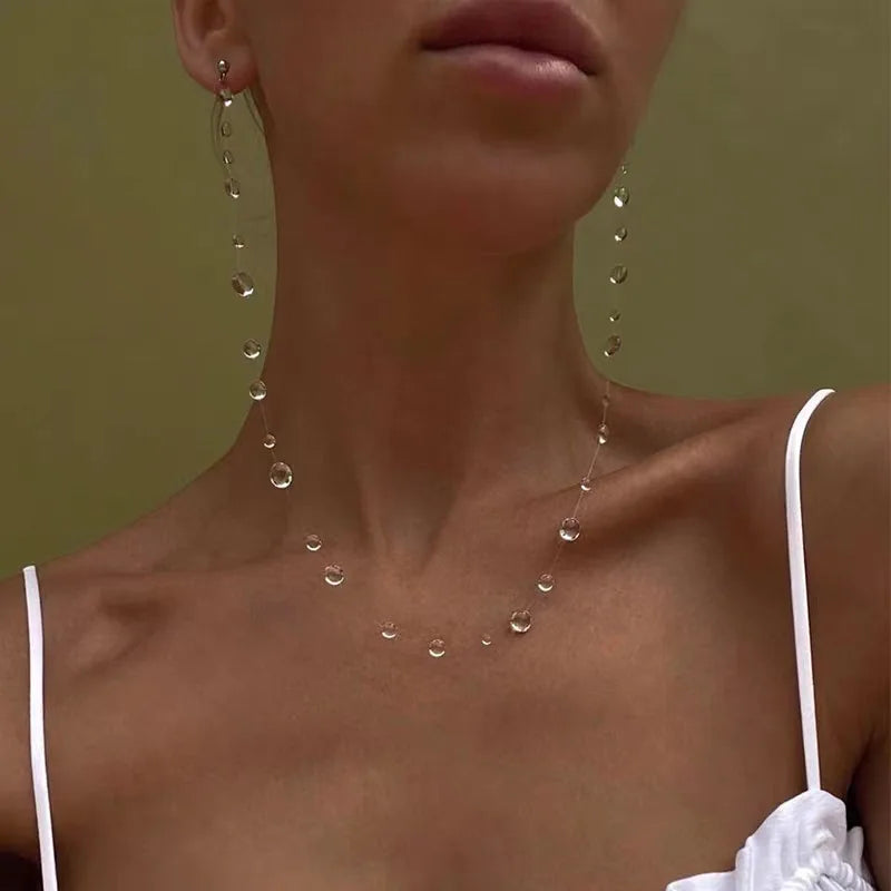 Water Drop Necklace Transparent Raindrop Earrings