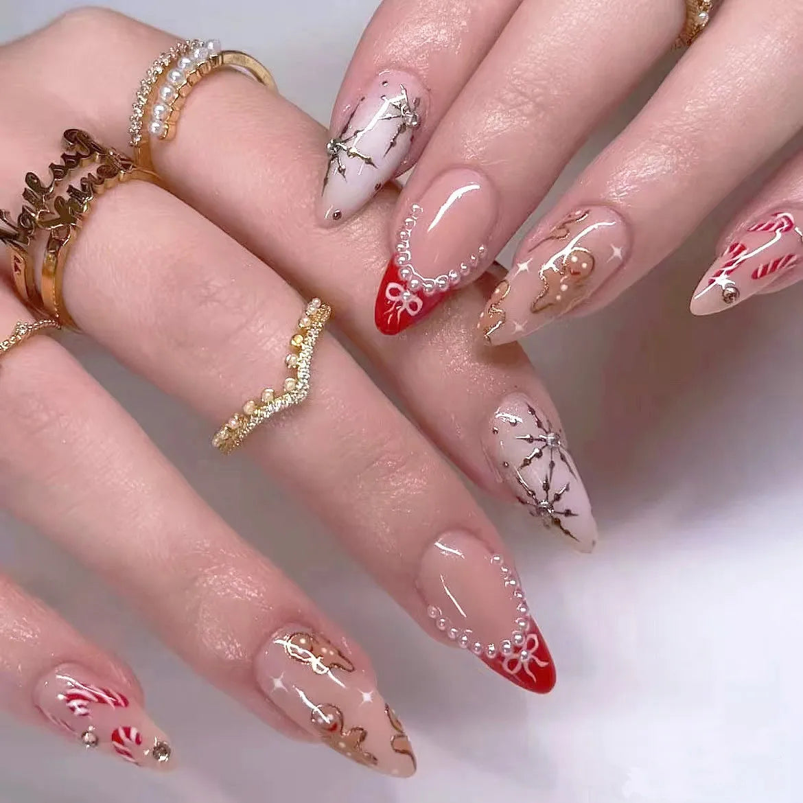 Gentle Nude Pink Press on Nails with 3D Flower