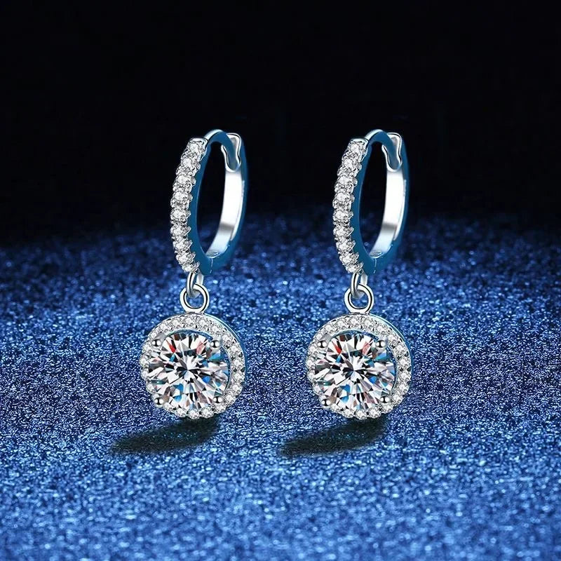925 Sterling Silver 1 Carat Moissanite Round Earrings