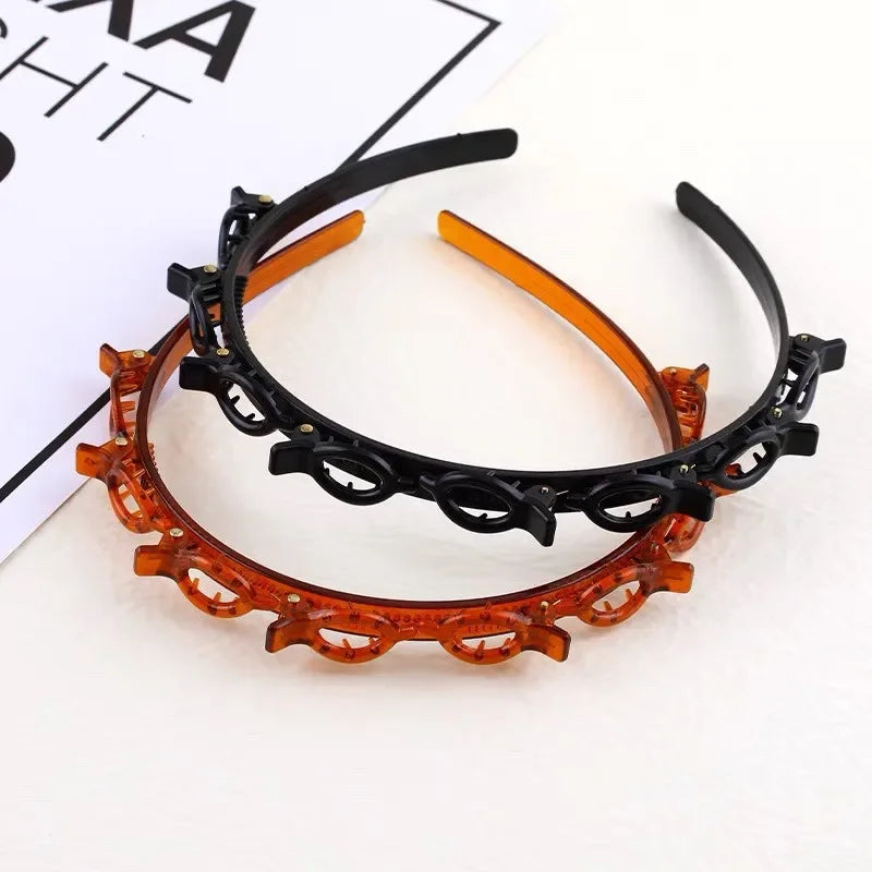 Fashion Women Girls Non-Slip Hair Bands With Clips Double Layer Headbands