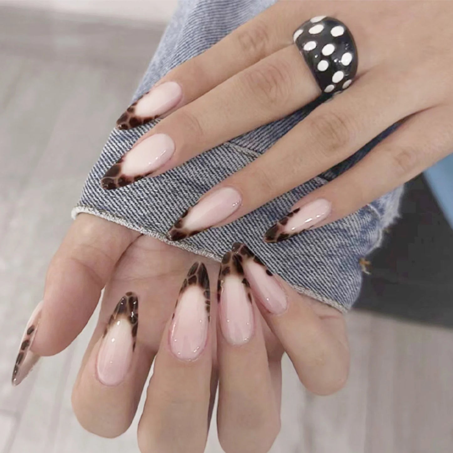 24Pcs Pink French Style Fake Nails 3D Bowknot