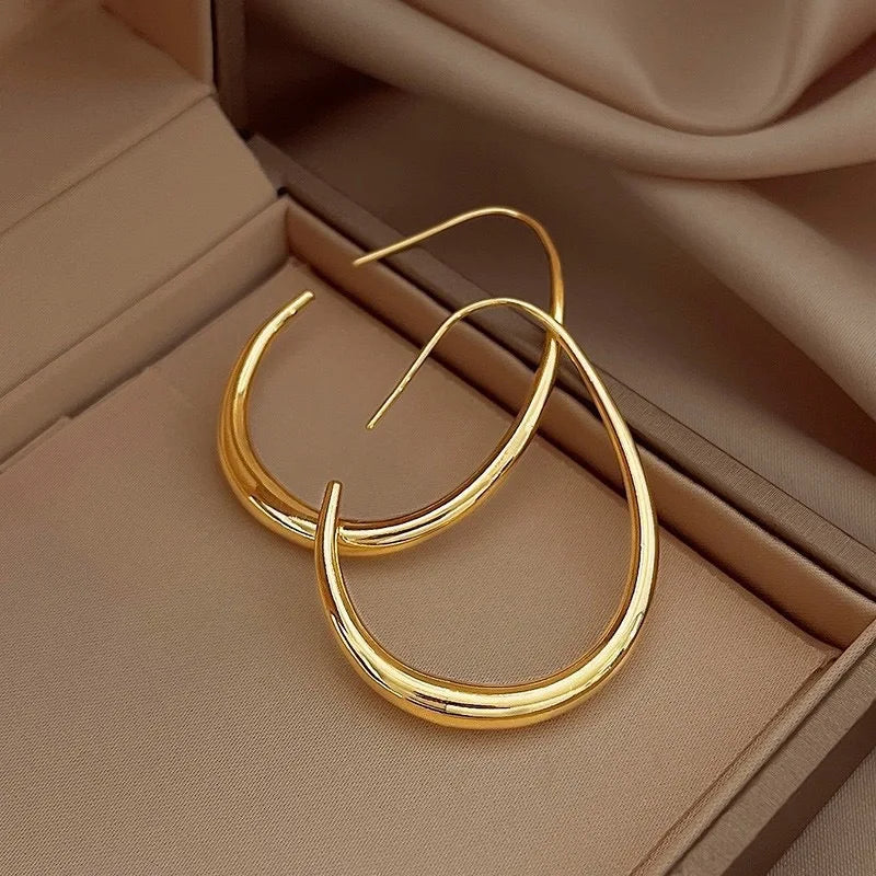 925 Sterling Silver Golden Ellipse Wedding Hoop Earrings