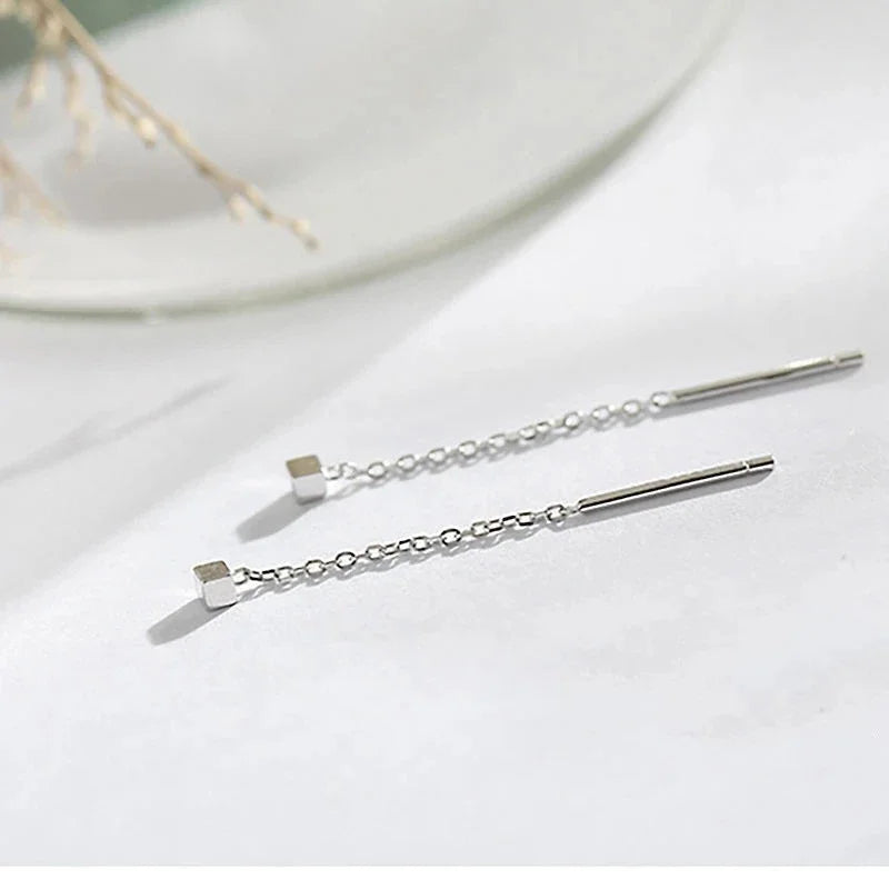 Drop Ear Line Long Hanging Earrings for Women Rose Gold