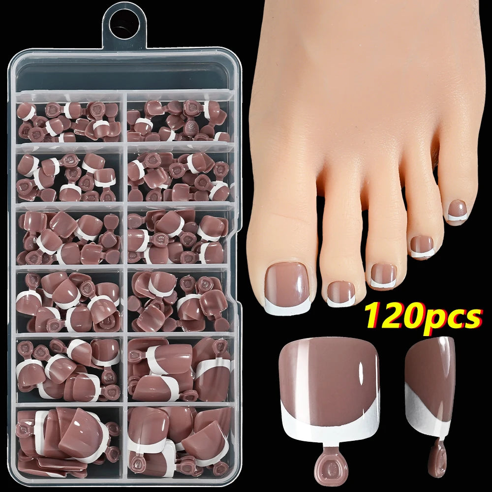 120Pcs Pink French Short Square Fake Nails