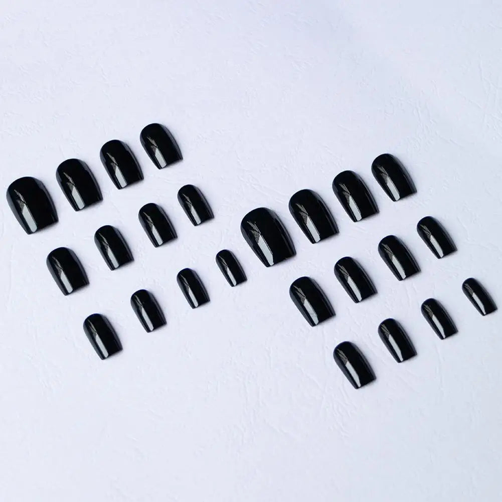 24pcs Black Square Press on Nails Medium Long Fake Nails