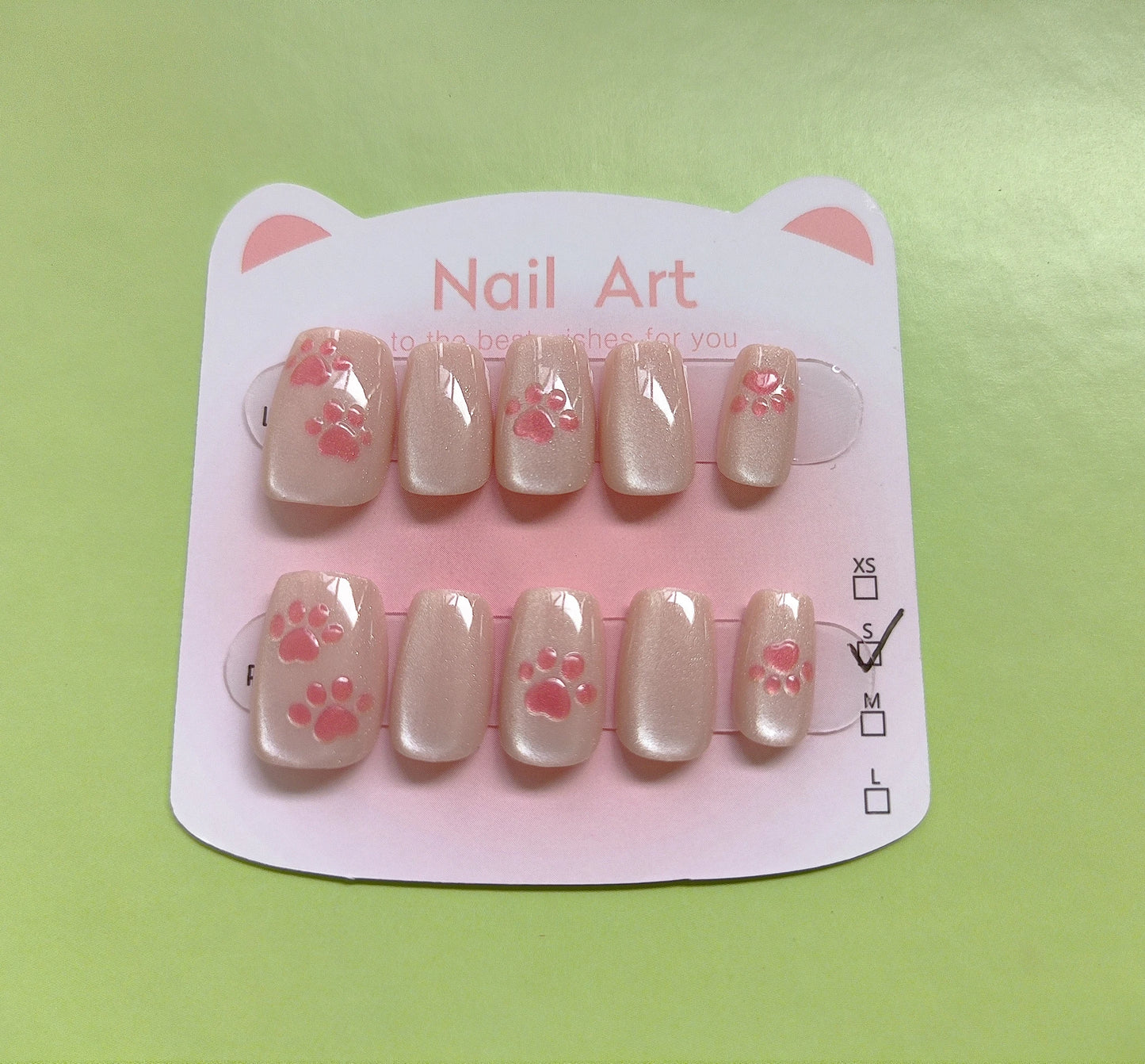 10pcs Cute Woman Press On Nails Handmade Pink Cat Claw Short False Artificial Nail Tips Decorated Korean Nails Press On