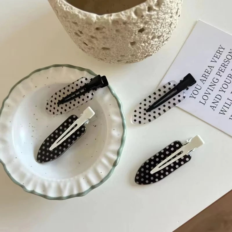 Black White Polka Dot Acrylic Hair Clips Minimalist