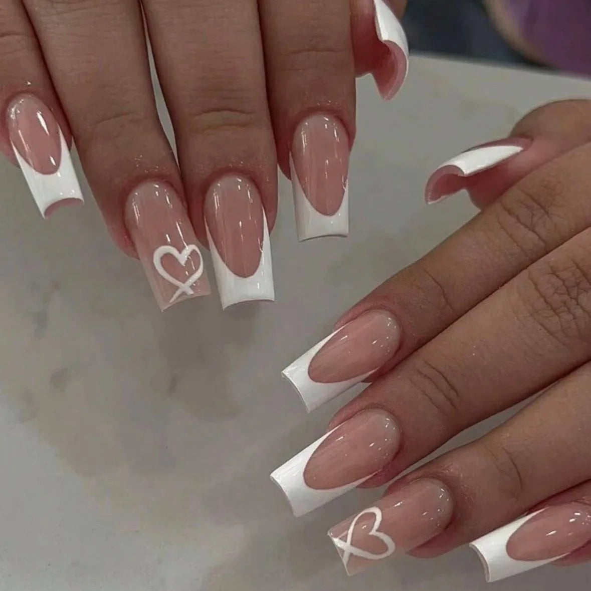 White French Press on Nails 3D Bowknot Fake Nails
