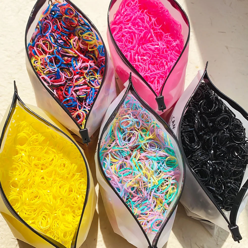 500/1000/2000pcs Girls Colourful Rubber Hair Bands
